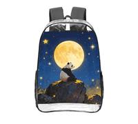 CNTDBU Panda Moon Night - Zaino trasparente da 40,6 cm, approvato dallo stadio, in PVC trasparente, con fondo rinforzato, unisex