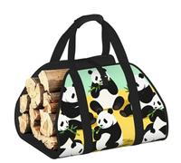 CNTDBU Pandas that eat - Borsa per legna da ardere in bambù, resistente, impermeabile, con manici imbottiti