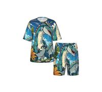 CNTDBU Pigiama da uomo a maniche corte con dinosauri carini e pantaloncini a maniche corte, biancheria da notte estiva traspirante morbida, abbigliamento da casa leggero con tasche per la casa, Nero