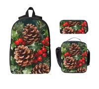 CNTDBU Pinecone Holly Berries - Set 3 in 1 con zaino da viaggio per il pranzo