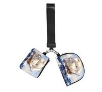 CNTDBU Portafoglio da donna con portachiavi a forma di nave a vela oceano, piccola borsa da polso per chiavi e carte, confezione da 2 tasche con cerniera per corsa, palestra, viaggi, sport all'aria