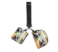 CNTDBU Portafoglio portachiavi da donna con tartarughe sulla spiaggia, piccola borsa da polso per chiavi e carte, confezione da 2 tasche con cerniera per corsa, palestra, viaggi, sport all'aria aperta