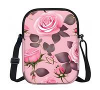 CNTDBU Pretty Pink Roses Piccola borsa a tracolla - Borsa leggera con zip da donna, borsa a tracolla casual impermeabile per portafoglio da viaggio per telefono