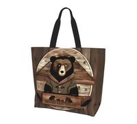 CNTDBU Rustic Lodge Bear - Borsa larga da donna, leggera, impermeabile, riutilizzabile, con tasca interna, per lavoro e viaggi