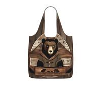CNTDBU Rustic Lodge Bear, borsa per la spesa pieghevole, leggera, riutilizzabile, per generi alimentari, zaino da viaggio con coulisse, per lavoro e palestra