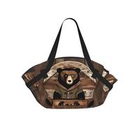 CNTDBU Rustic Lodge Bear - Coperta da picnic 2 in 1, pieghevole, impermeabile, tappetino rotondo per spiaggia, parco, borsa da campeggio portatile con tasche portaoggetti per avventure all'aperto