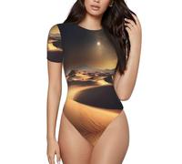 CNTDBU Sahara Desert - Body da donna a maniche corte, morbido, elasticizzato, con scollo rotondo e cavallo a scatto, top versatile per jeans, gonne, pantaloni, uso quotidiano, Nero , L