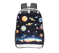 CNTDBU Saturn Jupiter Earth - Zaino trasparente da 40,6 cm, in PVC, approvato dallo stadio, tasca frontale con stampa all-over, zaino da viaggio leggero unisex