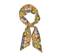 CNTDBU Sciarpa da donna in raso setoso con cani che camminano con banane, sciarpa lunga e leggera alla moda, morbida fascia per capelli con stampa su tutta la superficie