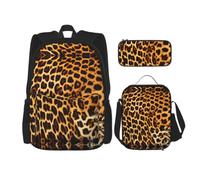 CNTDBU Set 3 in 1 borsa da viaggio per pendolari, borsa termica per il pranzo con motivo a righe su leopardi, borsa termica per il pranzo, con custodia per laptop