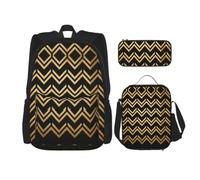 CNTDBU Set 3 in 1 borsa da viaggio per pendolari, borsa termica per il pranzo con motivo a zig-zag, stile Art Deco, con custodia per laptop