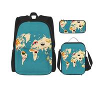 CNTDBU Set 3 in 1 con mappa del cibo, borsa da viaggio per pendolari, borsa termica per il pranzo per lavoro, con custodia per laptop