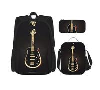 CNTDBU Set 3 in 1 con zaino per chitarra, colore nero, borsa da viaggio per pendolari, borsa termica per il pranzo per lavoro, con custodia per laptop