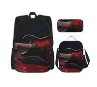 CNTDBU Set 3 in 1 di zaino a forma di chitarra elettrica, borsa da viaggio per pendolari, borsa termica per il pranzo per lavoro, con custodia per laptop