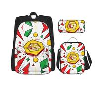 CNTDBU Set 3 in 1 di zaino con motivo geometrico con frammenti e mosche, borsa da viaggio per pendolari, borsa termica per il pranzo per lavoro con custodia per laptop
