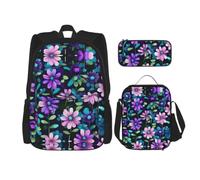 CNTDBU Set 3 in 1 di zaino per il pranzo con camelia viola, borsa da viaggio per pendolari, borsa termica per il pranzo per lavoro con custodia per laptop