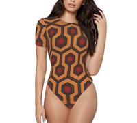 CNTDBU Shining Overlook - Body da donna a maniche corte, morbido, elasticizzato, con scollo rotondo, con cavallo a scatto, top versatile per jeans, gonne, pantaloni, uso quotidiano, Nero , XL