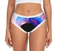CNTDBU Slip da donna ad acquerello con anello in pizzo nero, mutandine morbide elasticizzate a vita bassa, slip hipster traspiranti senza cuciture per l'uso quotidiano, bianco, M