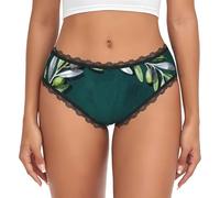CNTDBU Slip hipster da donna con ghirlanda di rami d'ulivo in pizzo nero, mutandine morbide elasticizzate a vita bassa, slip hipster traspiranti senza cuciture per l'uso quotidiano, Nero , S