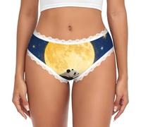 CNTDBU Slip hipster da donna in pizzo nero con panda e luna notte, mutandine morbide elasticizzate a vita bassa, slip hipster traspiranti senza cuciture per l'uso quotidiano, bianco, S