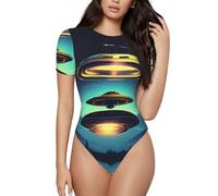 CNTDBU Spacecraft Descend - Body da donna a maniche corte, morbido, elasticizzato, con scollo rotondo, con cavallo a scatto, top versatile per jeans, gonne, pantaloni, uso quotidiano, Nero , M