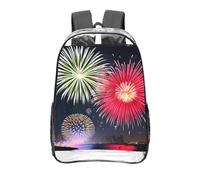 CNTDBU Splendid Fireworks - Zaino trasparente da 40,6 cm, in PVC, approvato dallo stadio, tasca frontale con stampa all-over, leggero zaino da viaggio unisex