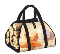 CNTDBU Starfish Seashell Art - Borsa per legna da ardere in tela resistente, impermeabile, con manici imbottiti