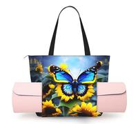 CNTDBU Sunflower Blue Butterfly - Borsa da yoga da donna, grande borsa da palestra con supporto per tappetino da yoga, borsa a tracolla leggera per allenamento, viaggi, spiaggia