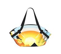 CNTDBU Sunrise Mountain - Coperta da picnic 2 in 1, pieghevole, impermeabile, tappetino rotondo per spiaggia, parco, borsa da campeggio portatile con tasche portaoggetti per avventure all'aperto