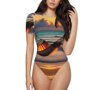 CNTDBU Sunset Beach amaca da donna a maniche corte, morbida ed elasticizzata, con cavallo a scatto, top versatile per jeans, gonne, pantaloni, uso quotidiano, Nero , M