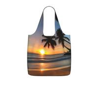CNTDBU Sunset Beach - Borsa per la spesa, leggera, riutilizzabile, pieghevole, da 25 l, con coulisse, per lavoro e palestra