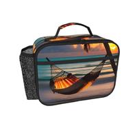 CNTDBU Sunset Beach Hammock Borsa termica per il pranzo per uomini e donne, borsa termica per lavoro, ufficio, contenitore per il pranzo a tenuta stagna con tasca in rete per cibo
