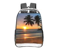 CNTDBU Sunset beach Zaino trasparente da 16 pollici in PVC trasparente approvato dallo stadio, tasca frontale con stampa all-over, zaino da viaggio leggero unisex