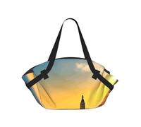 CNTDBU Sunset in Barcelona - Coperta da picnic 2 in 1, pieghevole, impermeabile, tappetino rotondo per spiaggia, parco, borsa da campeggio portatile con tasche portaoggetti per avventure all'aperto