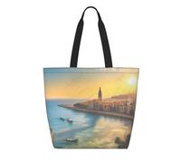 CNTDBU Sunset in Barcelona Tyvek - Borsa per la spesa riutilizzabile, leggera, pieghevole, in carta, impermeabile, ecologica, per shopping, lavoro, viaggi