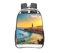 CNTDBU Sunset in Barcelona Zaino trasparente da 40,6 cm in PVC trasparente approvato dallo stadio, tasca frontale con stampa all-over, zaino da viaggio leggero unisex