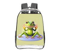 CNTDBU The funny frog doing yoga zaino trasparente 40,6 cm in PVC trasparente approvato dallo stadio, tasca frontale con stampa all-over, zaino da viaggio leggero unisex