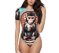 CNTDBU The Silent Monkey - Body da donna a maniche corte, morbido, elasticizzato, con scollo rotondo, con cavallo a scatto, top versatile per jeans, gonne, pantaloni, uso quotidiano, Nero , L