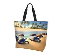 CNTDBU Turtles on the beach - Borsa larga da donna, leggera, impermeabile, riutilizzabile, con tasca interna, per lavoro, viaggi