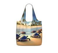 CNTDBU Turtles on the beach - Borsa per la spesa, leggera, riutilizzabile, per generi alimentari, zaino da viaggio da 25 l, con coulisse, per lavoro e palestra