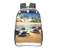 CNTDBU Turtles on the beach Zaino trasparente da 40,6 cm, in PVC trasparente, approvato dallo stadio, tasca frontale con stampa all-over, zaino da viaggio leggero unisex