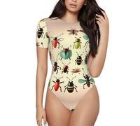 CNTDBU Tutina da donna a maniche corte con piccoli insetti dei cartoni animati, morbida e elasticizzata, con cavallo a scatto, top versatile per jeans, gonne, pantaloni, uso quotidiano, Nero , L