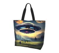 CNTDBU UFO Landing - Borsa larga a tracolla da donna, leggera, impermeabile, riutilizzabile, con tasca interna, per lavoro e viaggi