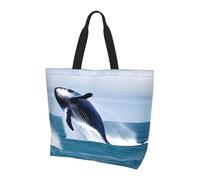 CNTDBU Whales at sea - Borsa larga da donna, leggera, impermeabile, riutilizzabile, con tasca interna, per lavoro, viaggi