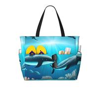 CNTDBU Whales under the sea Borsa da viaggio da spiaggia di grande capacità, impermeabile, con 7 tasche, borsa oversize per palestra e campeggio, leggera e pieghevole