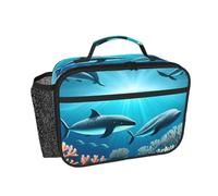CNTDBU Whales Under The Sea - Borsa termica per il pranzo, per uomini e donne, borsa termica per lavoro, ufficio, a prova di perdite, con tasca in rete per alimenti