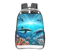CNTDBU Whales under the sea Zaino trasparente da 40,6 cm in PVC trasparente approvato dallo stadio, tasca frontale con stampa all-over, zaino da viaggio leggero unisex