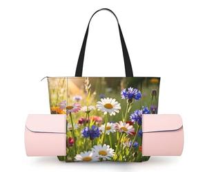 CNTDBU Wild Flower Meadow - Borsa da yoga da donna, grande borsa da palestra con supporto per tappetino da yoga, borsa a tracolla leggera per allenamento, viaggi, spiaggia