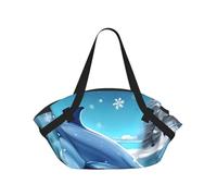CNTDBU Winter the delphin - Coperta da picnic 2 in 1, pieghevole, impermeabile, tappetino rotondo per spiaggia, parco, borsa da campeggio portatile con tasche portaoggetti per avventure all'aperto