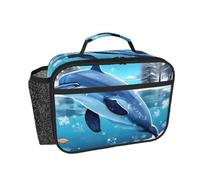 CNTDBU Winter The Dolphin - Borsa termica per il pranzo, per uomini e donne, borsa termica per lavoro, ufficio, a prova di perdite, con tasca in rete per alimenti